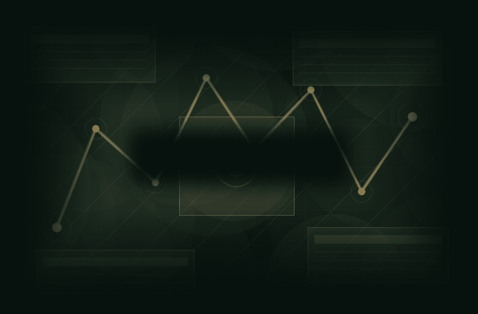 Abstract operational systems map with connected mission nodes and data panels